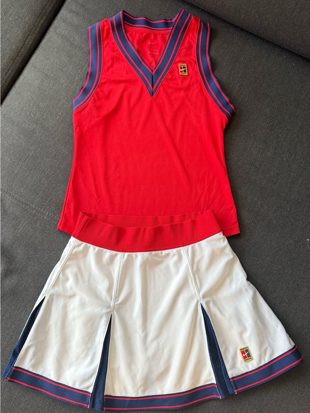 Nike Red Tank & White Navy Trim Tennis Skort Set